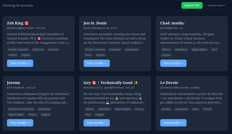 A screenshot of the follow list builder showcasing 6 accounts